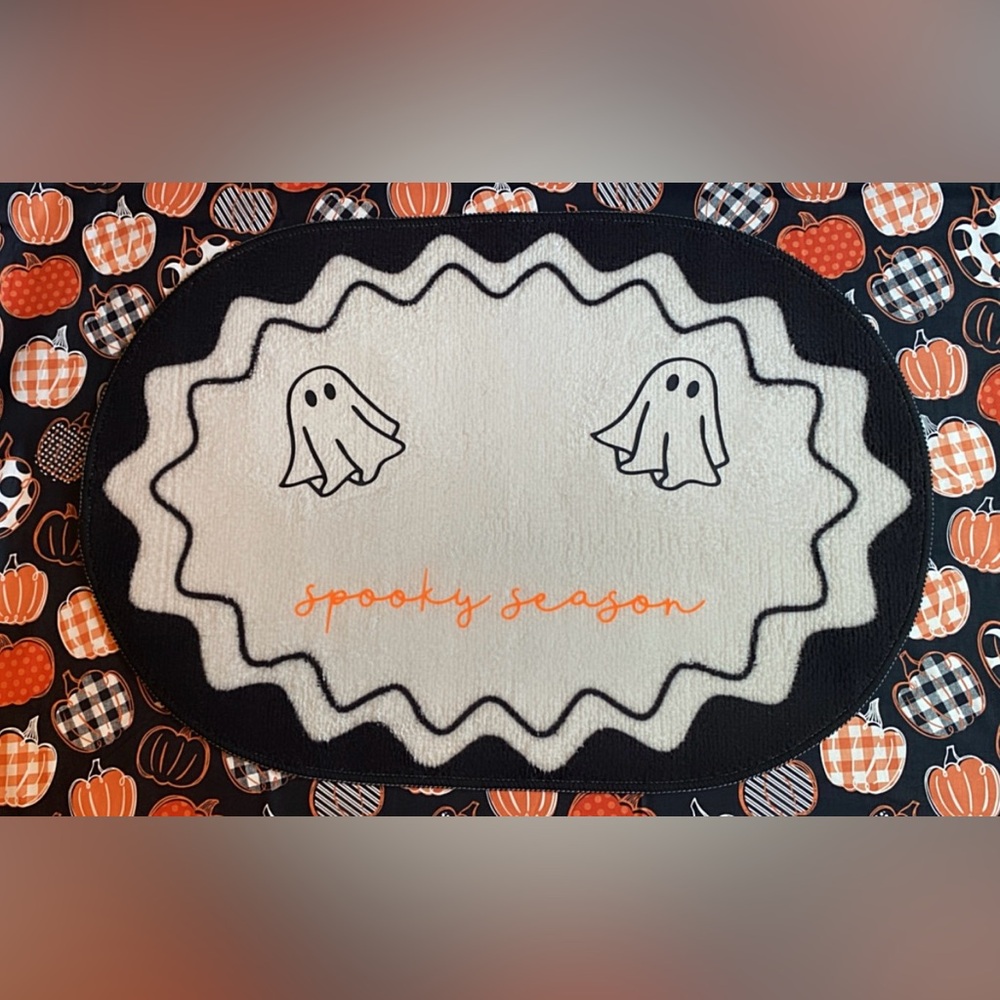 Halloween Ghost Rug with Black and Orange Accents